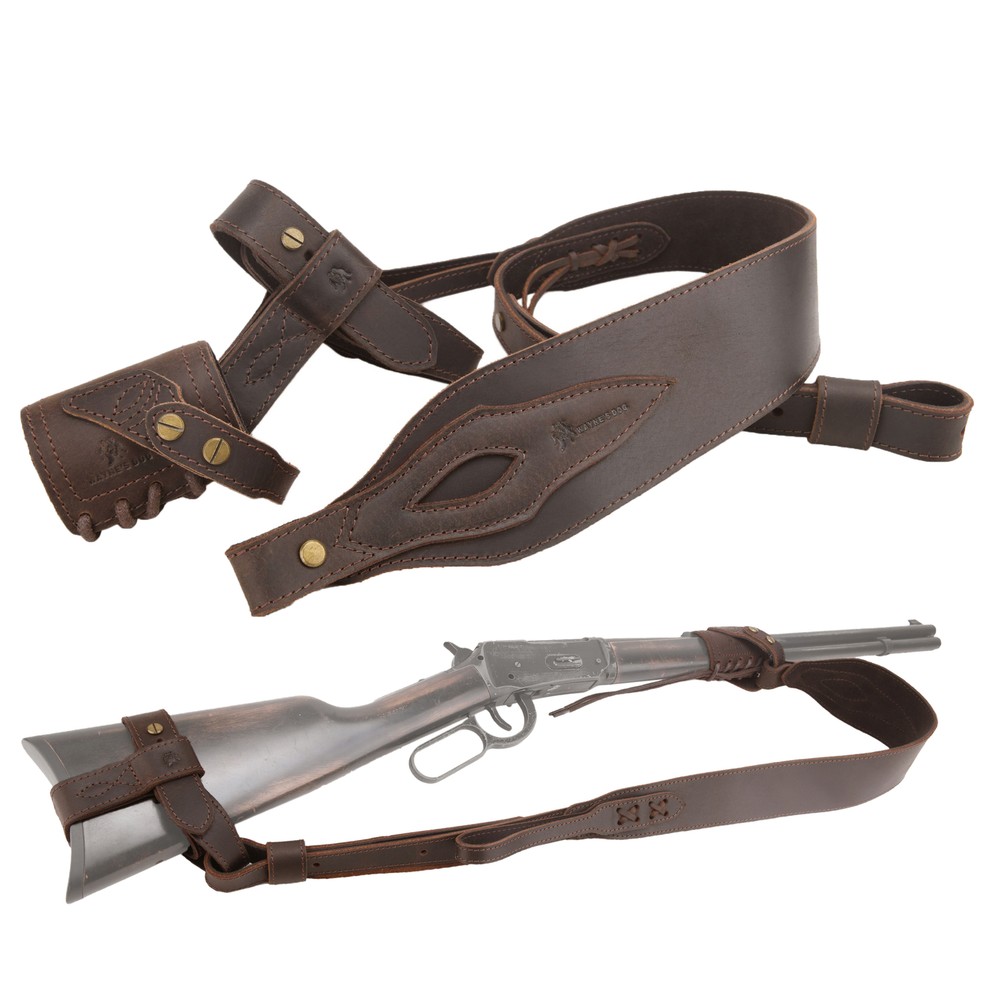 Set of Leather Gun No Drill Harnessed Buttstock Holder +Barrel Mount +Gun Sling