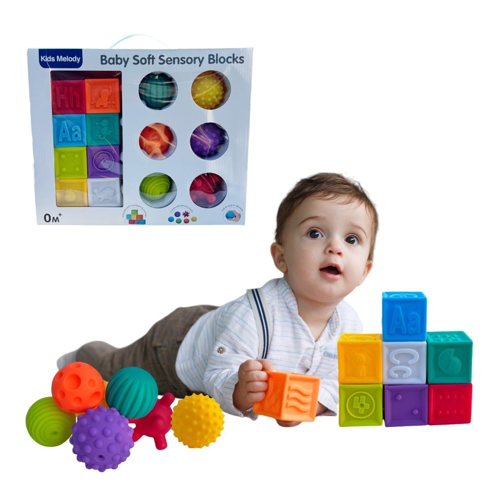 Soft Baby Blocks for Toddlers 1-3 Years – 14-Piece Teething & Sensory Toy Set – New