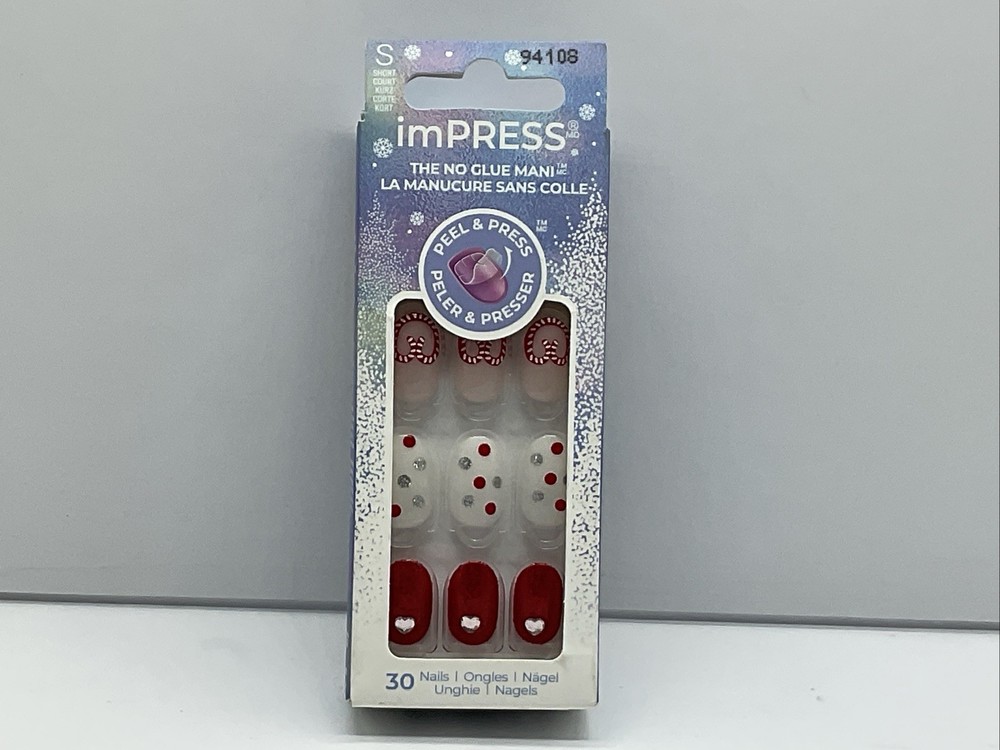KISS Impress Short Oval Press-On Nails Holiday Midwinter Red 30 Count