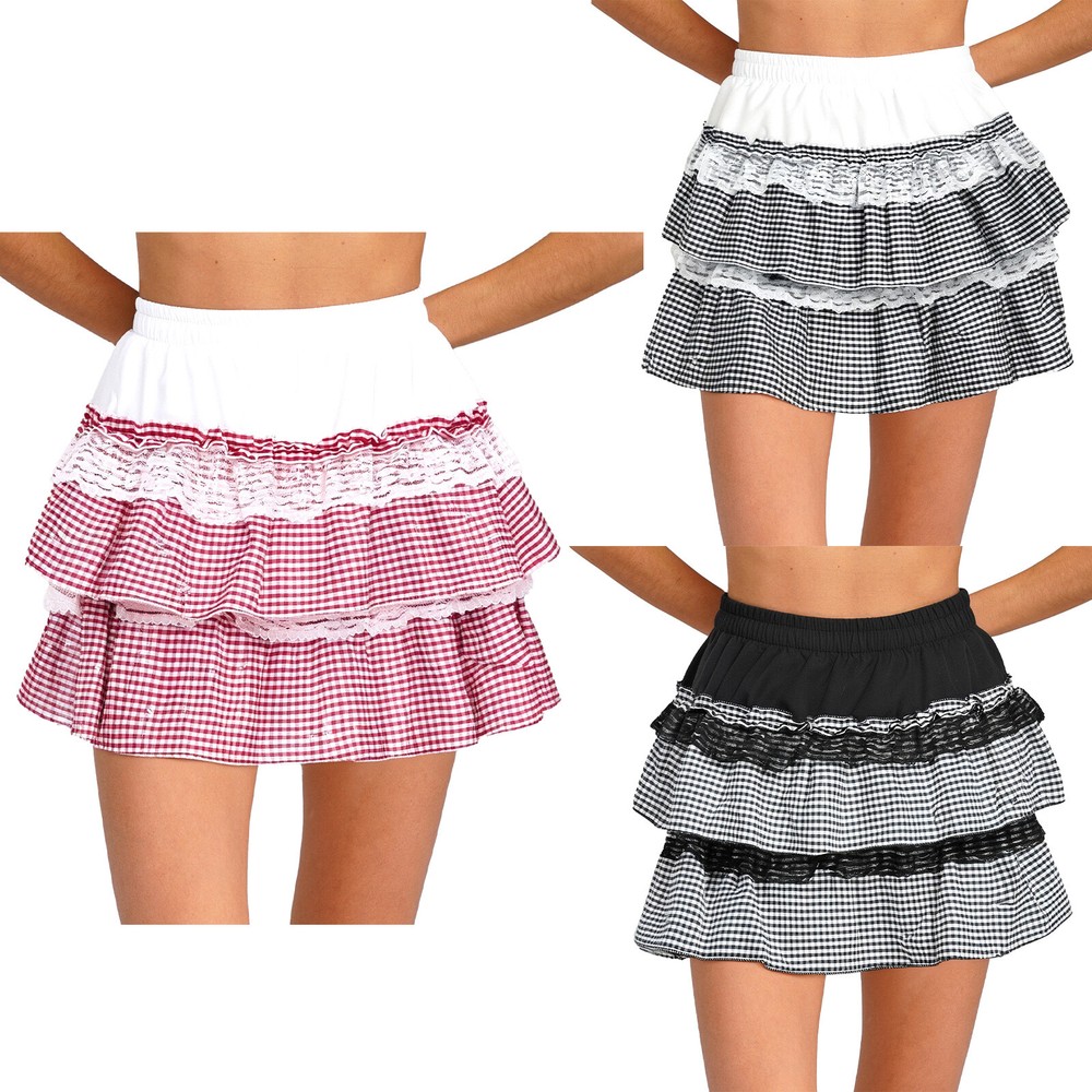 Women Tiered Color-block Mini Skirt with Elastic Waist for Effortless Movement