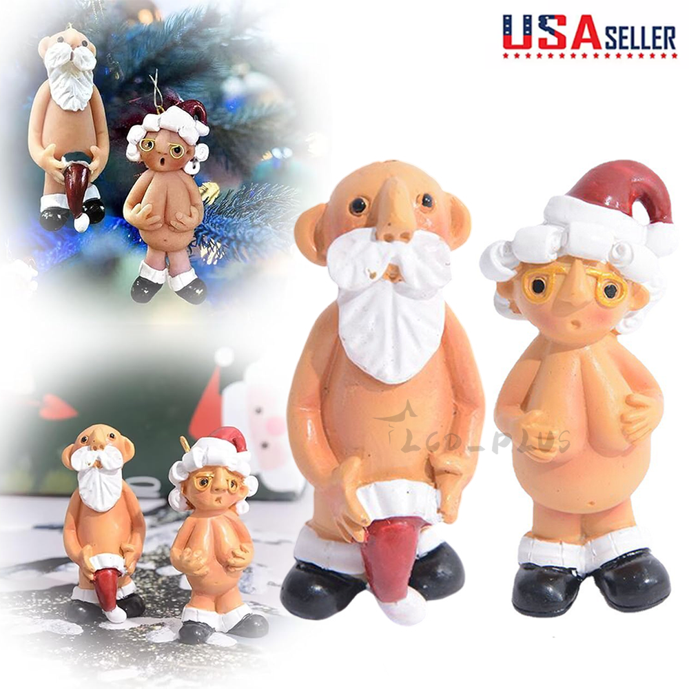 4PCS Resin Santa Claus Ornament Naked Santa Naughty Funny Christmas Tree Pendant
