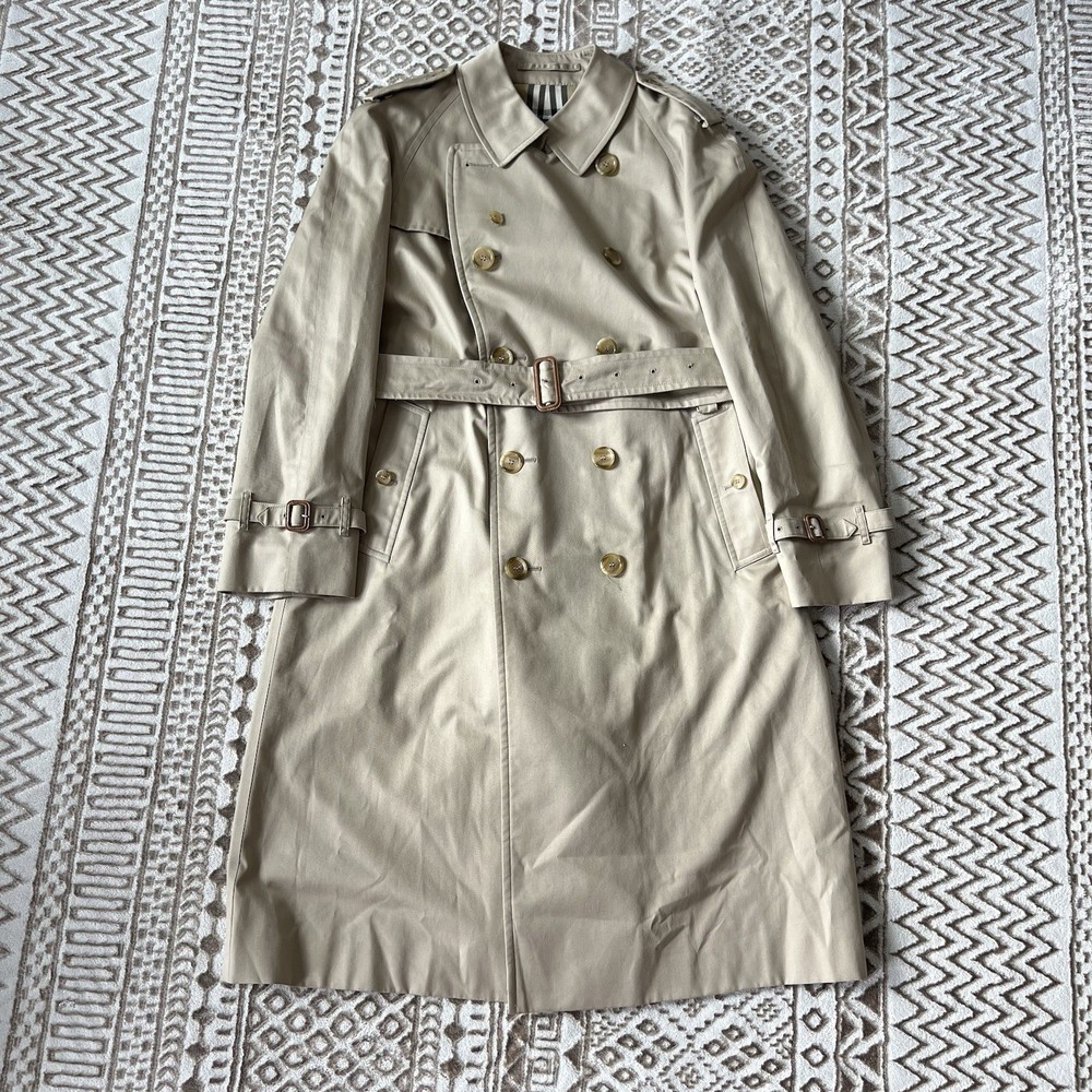 BURBERRYS LONDON Men's Long Tan Belted Trench Coat Nova Check Size 42