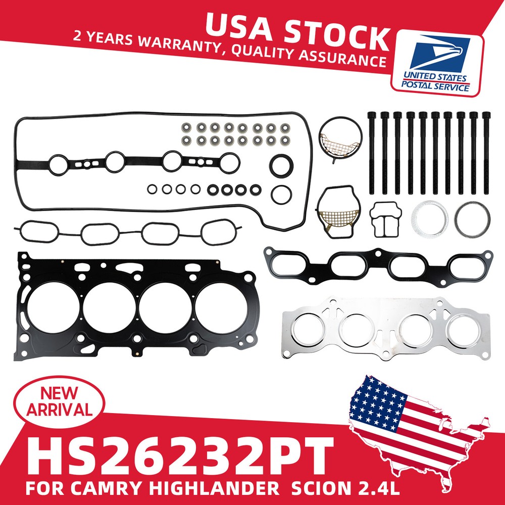 MGT HS26232PT Cylinder Head Gasket Bolt Kit for 01-06 Toyota 05-06 Scion 2.4L I4 Engine
