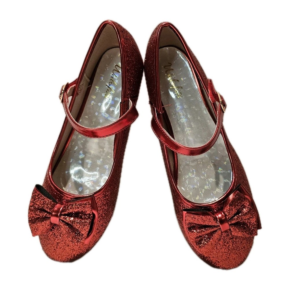 Walofou Girl's Ruby Red Dress Shoes Size 5 Sparkly Red