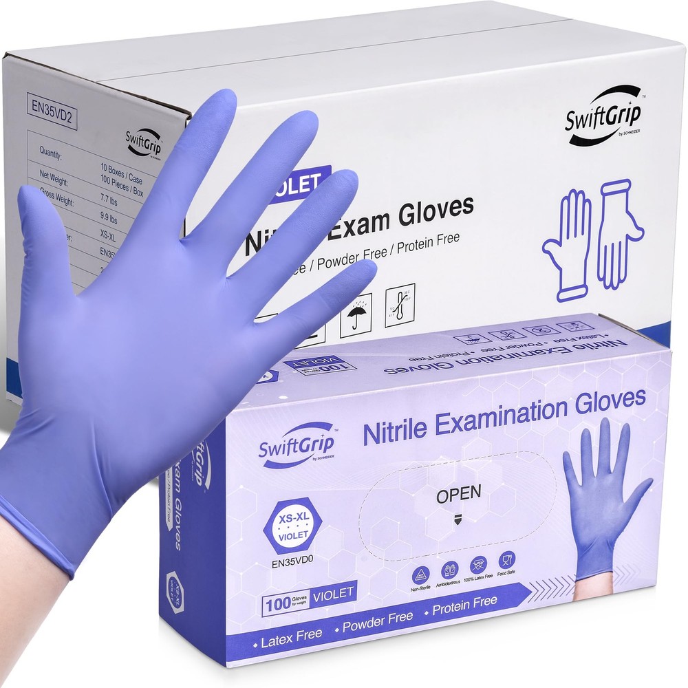 3mil Disposable Nitrile Exam Gloves Large Case of 1000 Violet Nitrile Gloves