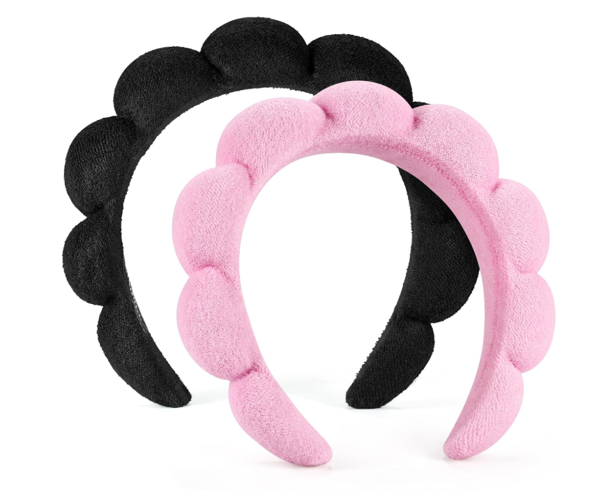 2-Pack Black & Pink Spa Headbands for Face Washing & Skincare