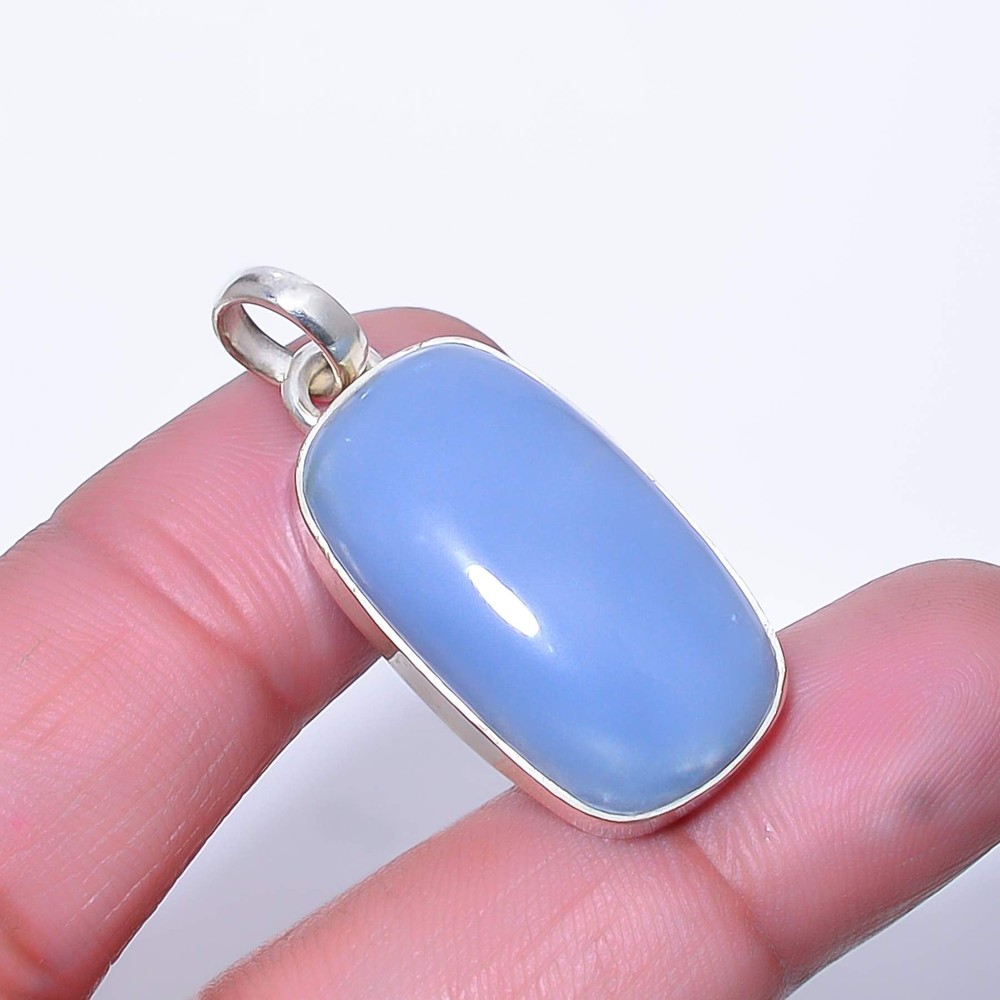 Angelite Jasper Pendant in 925 Sterling Silver 1.37 Inch Peruvian Gemstone Jewelry A382
