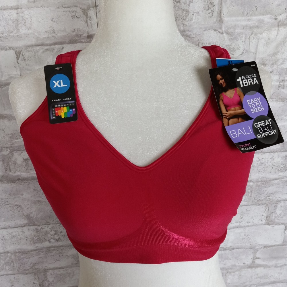 Bali Comfort Revolution Bra Womens XL Red Comfort Straps Flexible Wireless