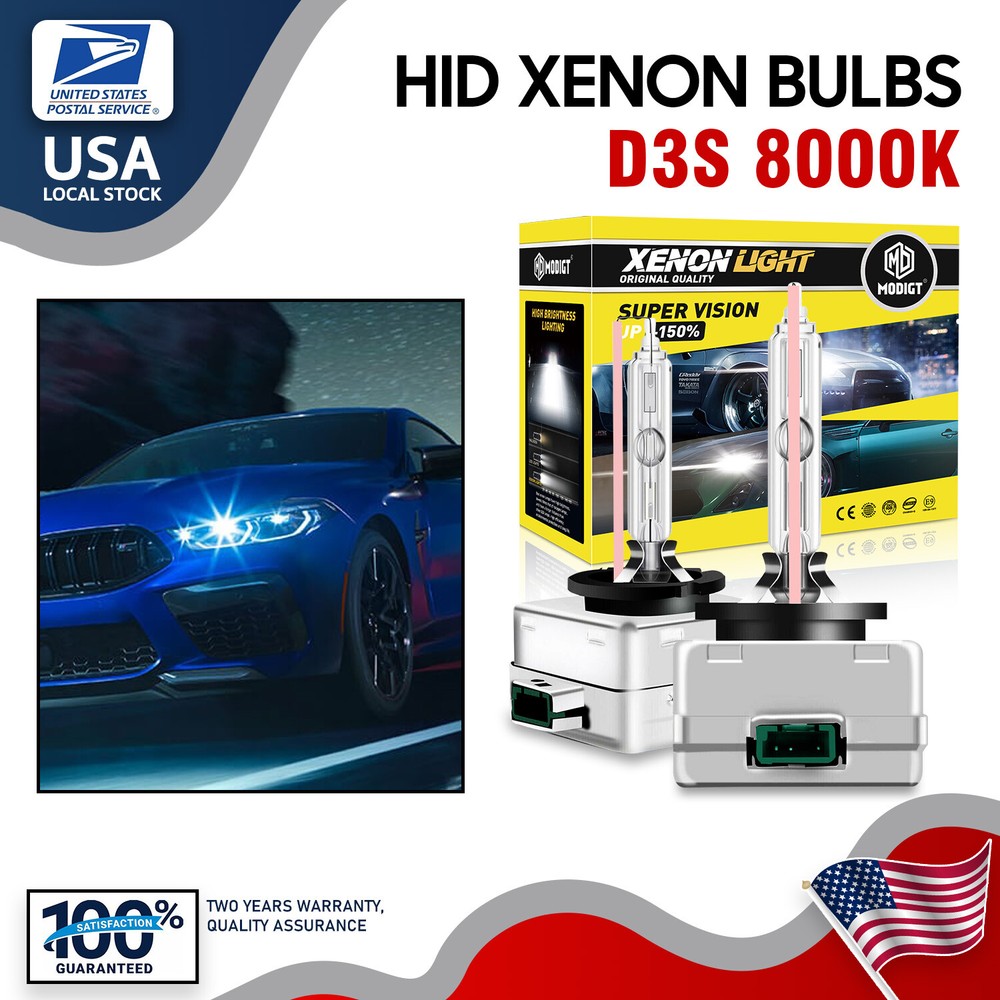 D3S HID Headlight Bulb Conversion Kit ice blue 8000K Xenon HID Replace Lamp 2pcs
