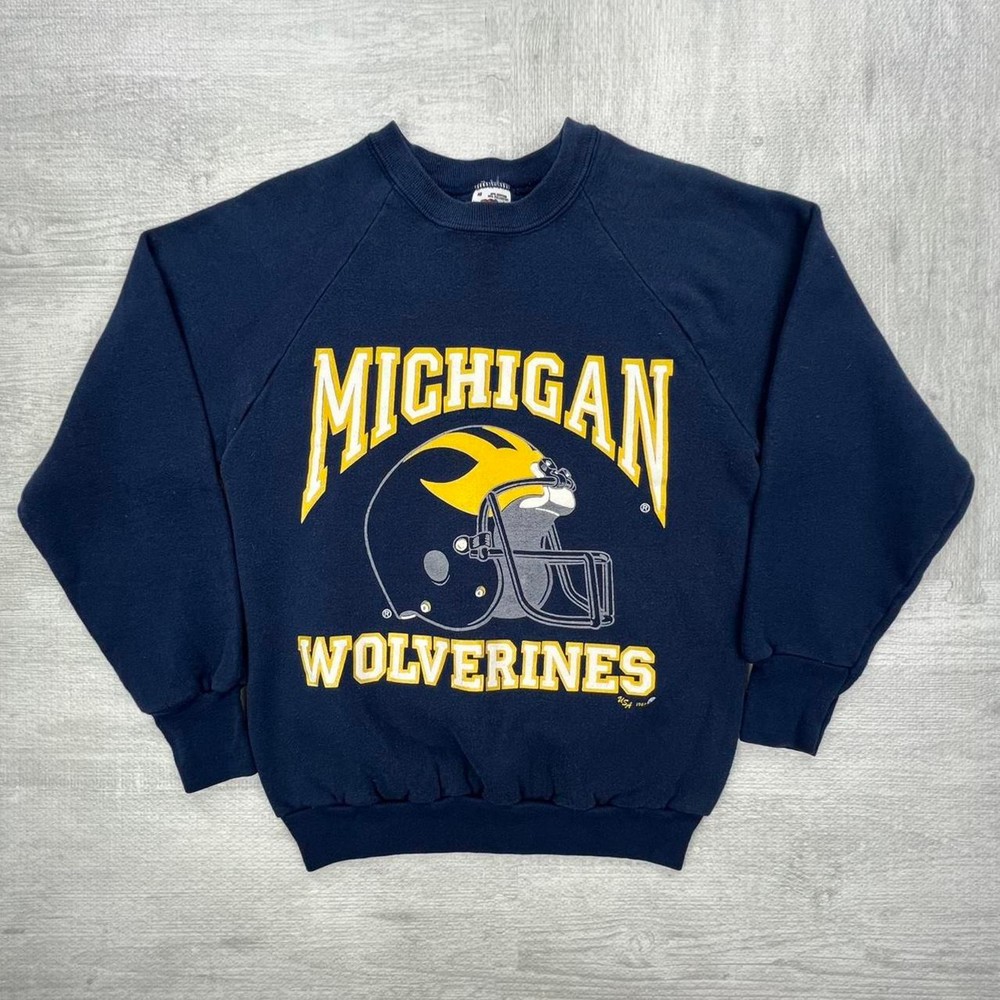 Vintage 80s Michigan Wolverines Sweatshirt Size: Medium blue yellow NCAA college