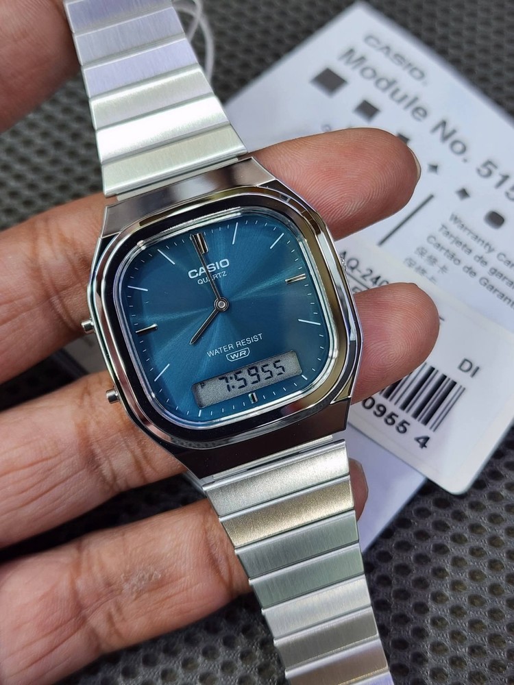 Casio AQ-240E-3A Analog Digital Quartz Watch Blue Dial Stainless Steel