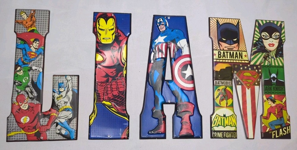 DC Marvel Comics Super Hero Metal Sign LIAM Letter Captn America Superman Batman