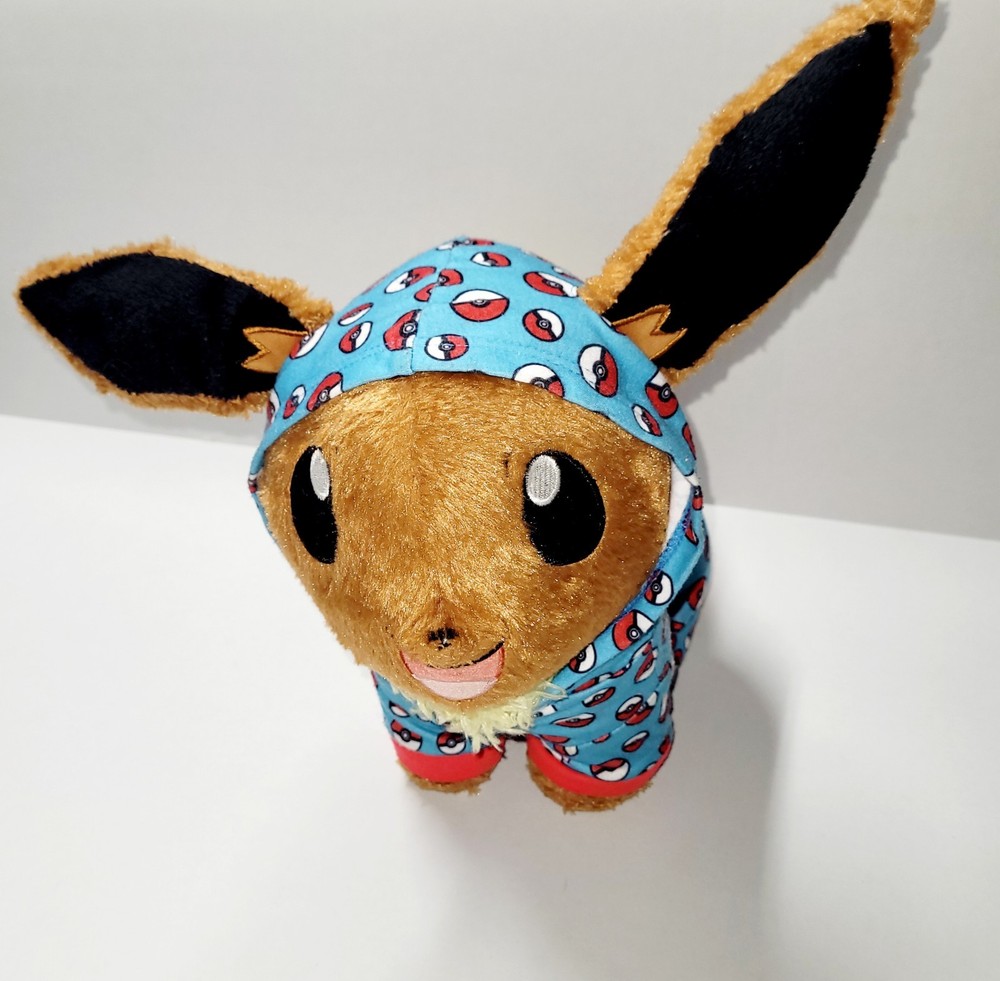 Build A Bear Workshop Pokemon Eevee Plush with Sounds and Sleeper Hoodie EUC Exclusive