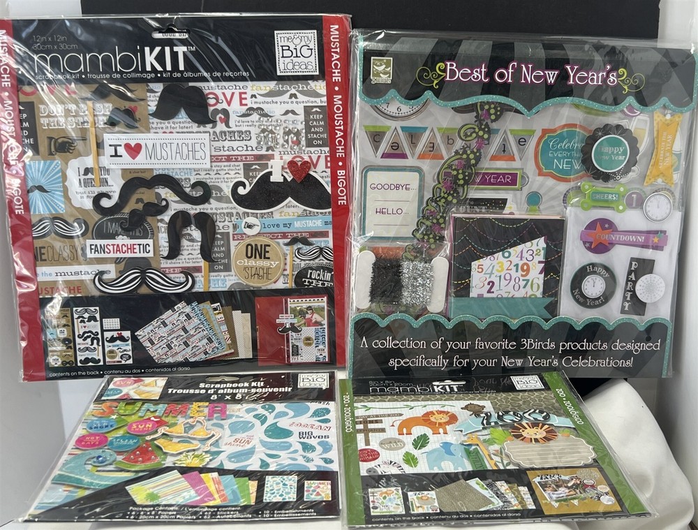 Mambi Kits ZOO SUMMER New Years Day Mustache Scrapbook Kits Lot of 4-image