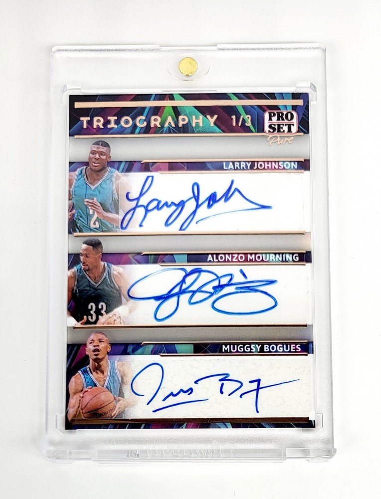 MINT #1/3 AUTO MUGGSY BOGUES JERSEY #ED LARRY JOHNSON ALONZO MOURNING HORNETS SP