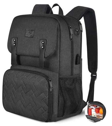 15.6 Inch Insulated Lunch Backpack with USB Port in Black