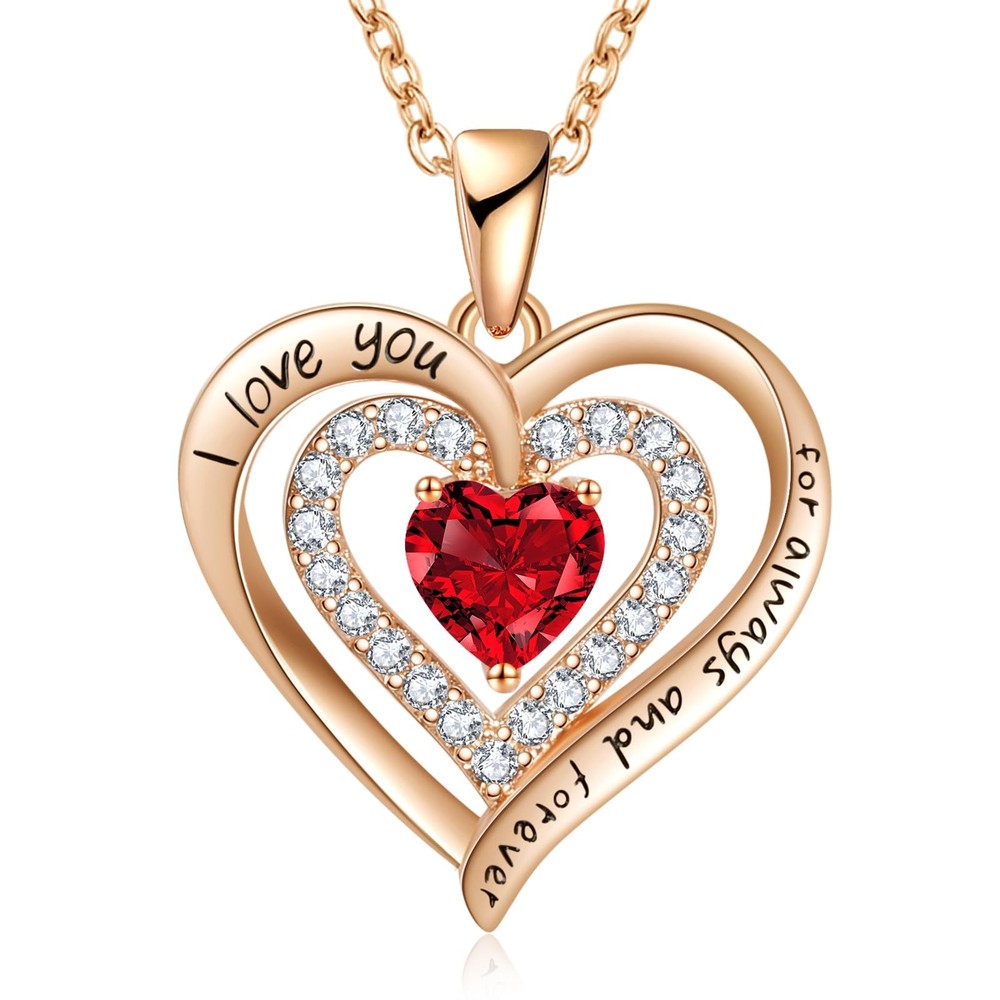 Heart Birthstone Necklace for Women, Garnet Jewelry for Woman Girlfriend Wife...