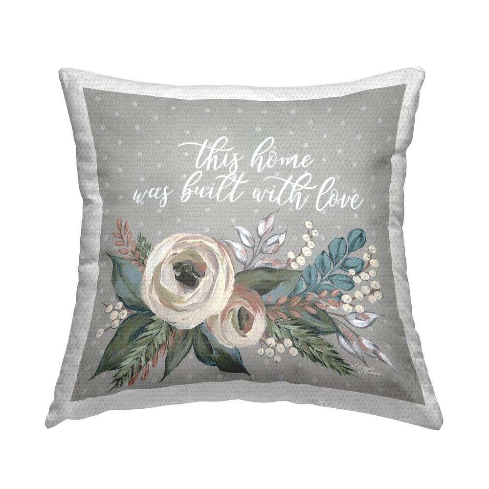 Built with Love Family Quote Floral Outdoor Printed Pillow 18x18 Inches