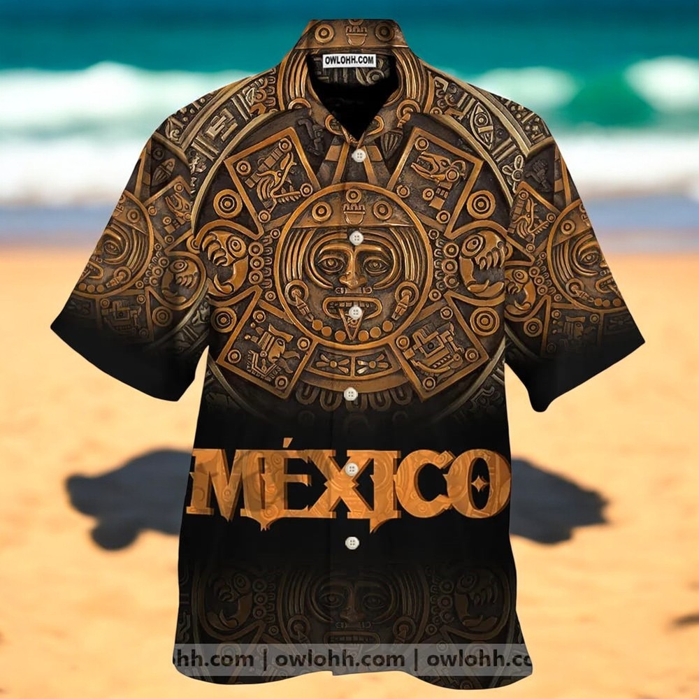 Aztec Mexico Hawaiian Shirt for Men Summer Style US Size New Trend