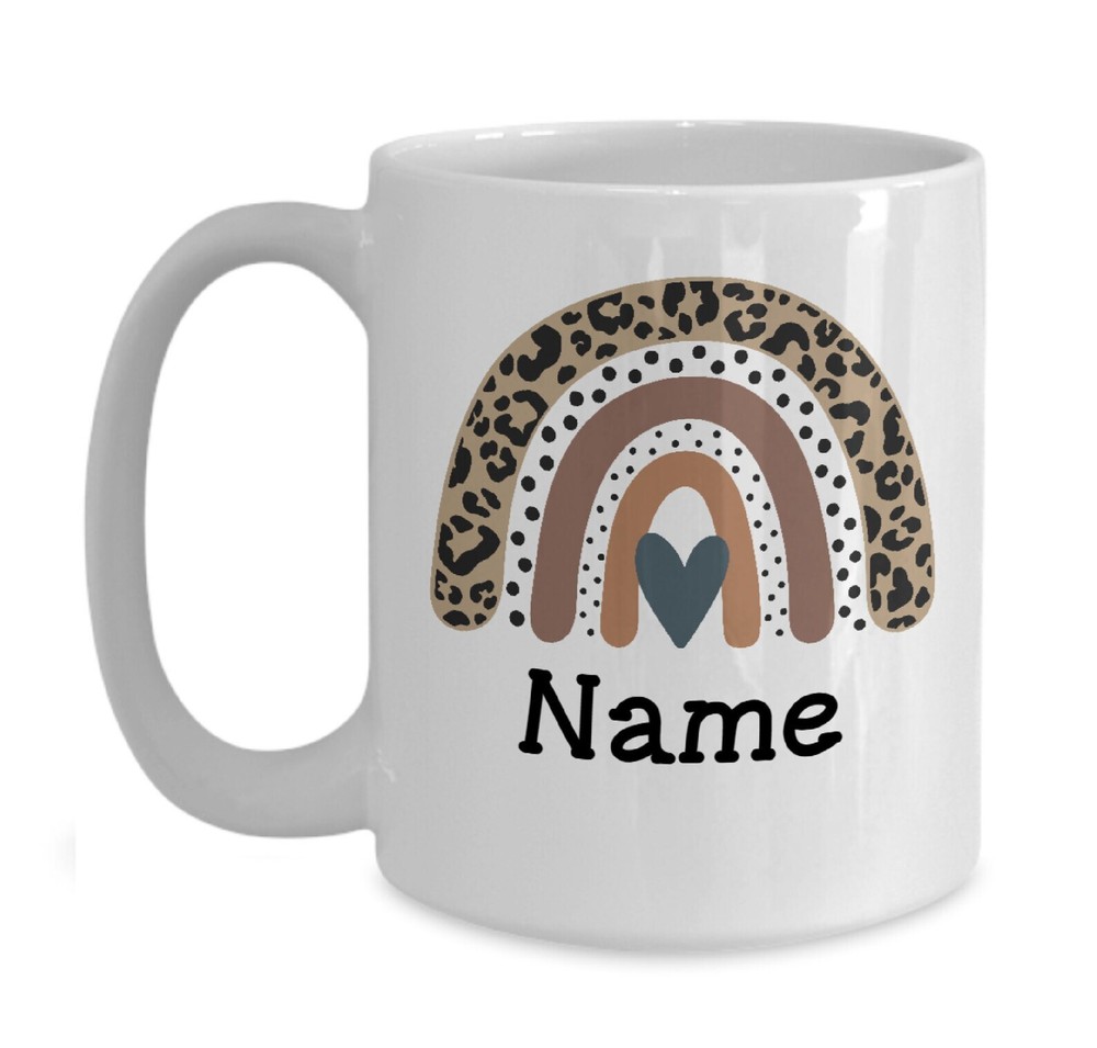 Leopard Rainbow Coffee Mug Personalized With Name Custom Name Birthday Gift For