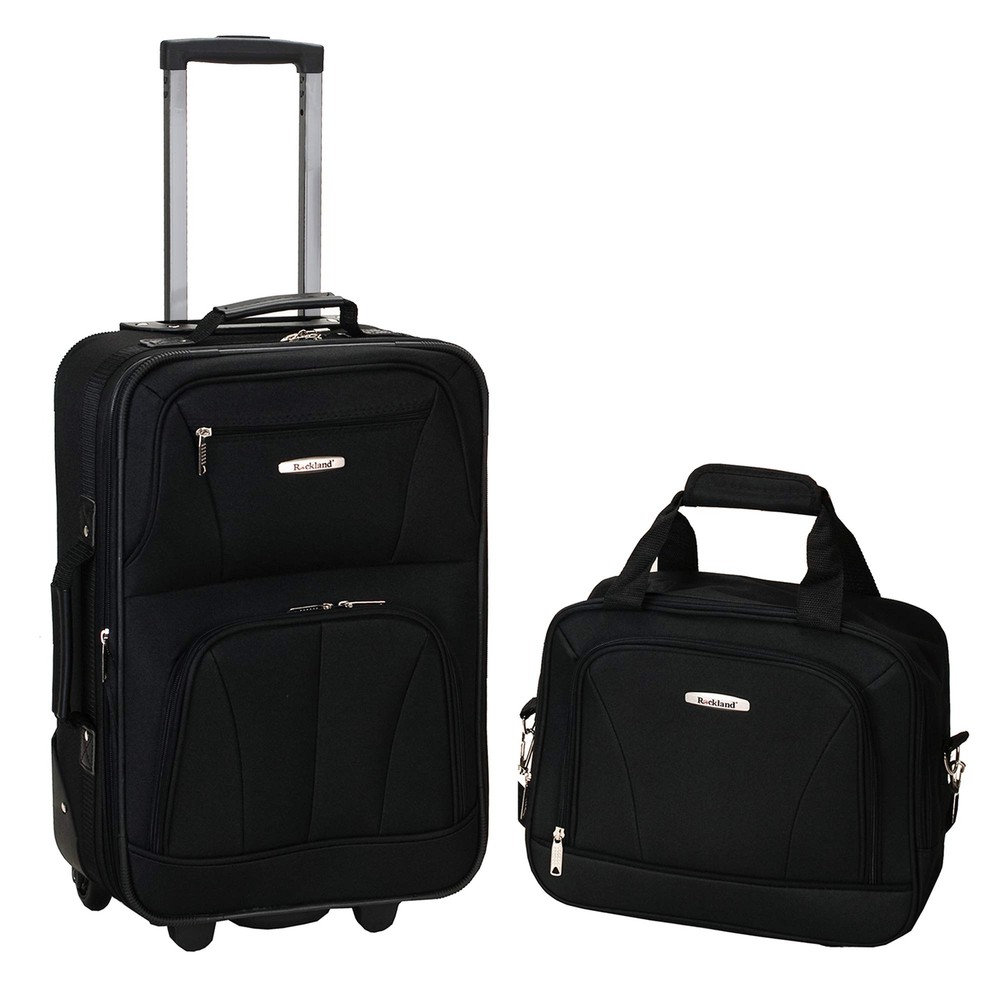 Expandable Black 2-Piece Softside Upright Luggage Set in 14/19 Sizes