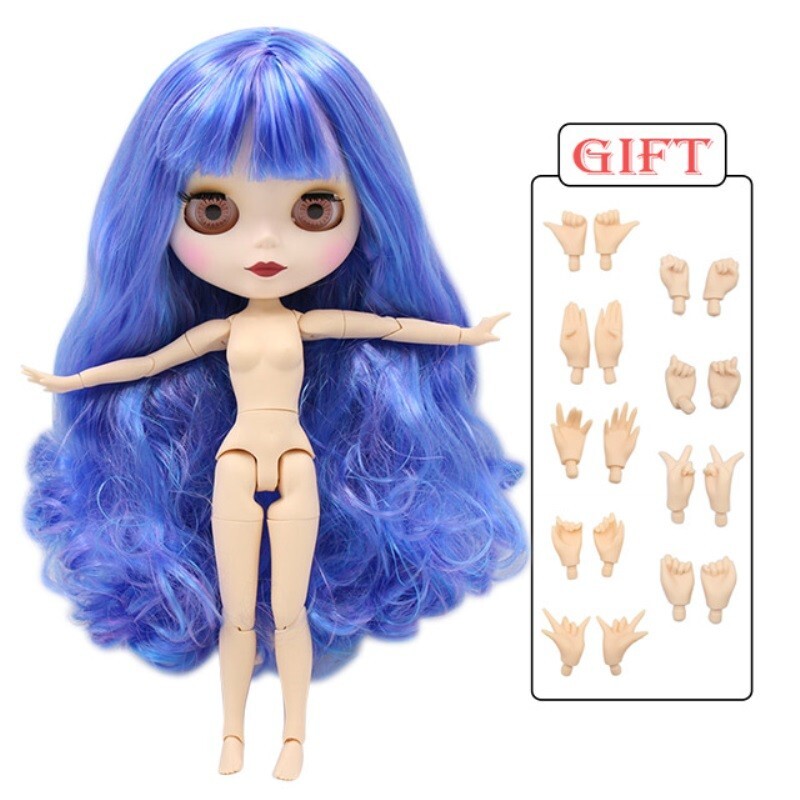 Blythe Doll Blue Hair BJD Matte Face 4 Color Eyes Interactive Gifts Puppet Toys