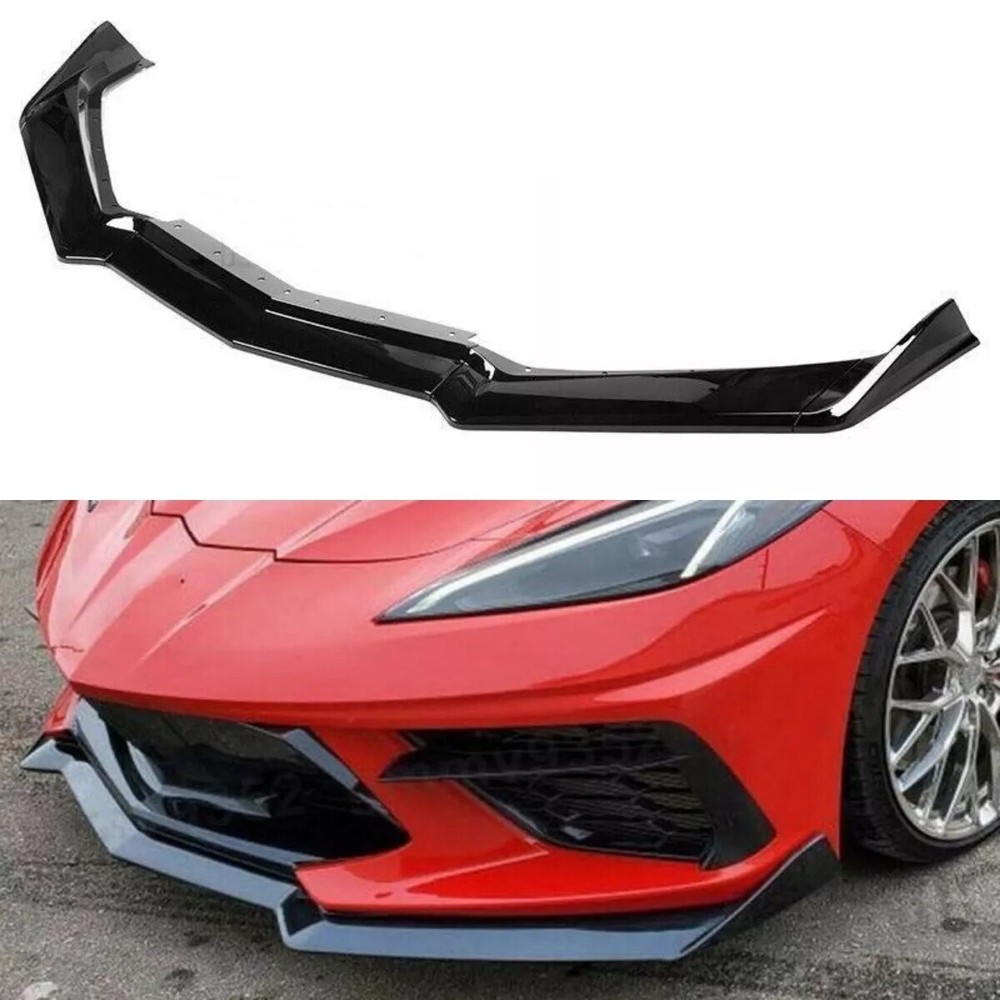 Gloss Black Front Bumper Lip Spoiler Fits For 20-23 Chevy Corvette C8 5VM Style