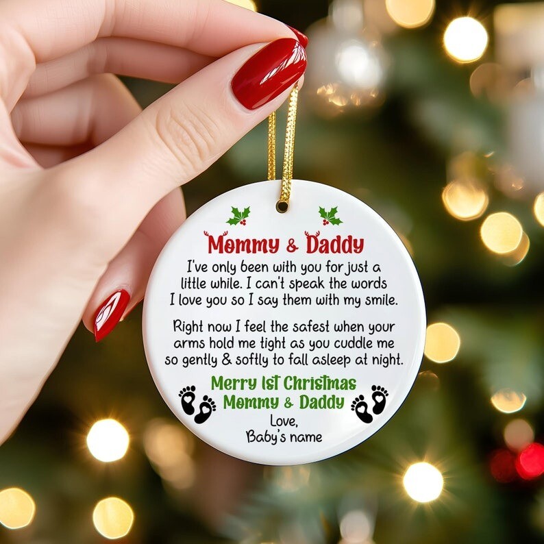 Custom New Parents Ornament, First Christmas With Daddy and Mommy Ornament, P...