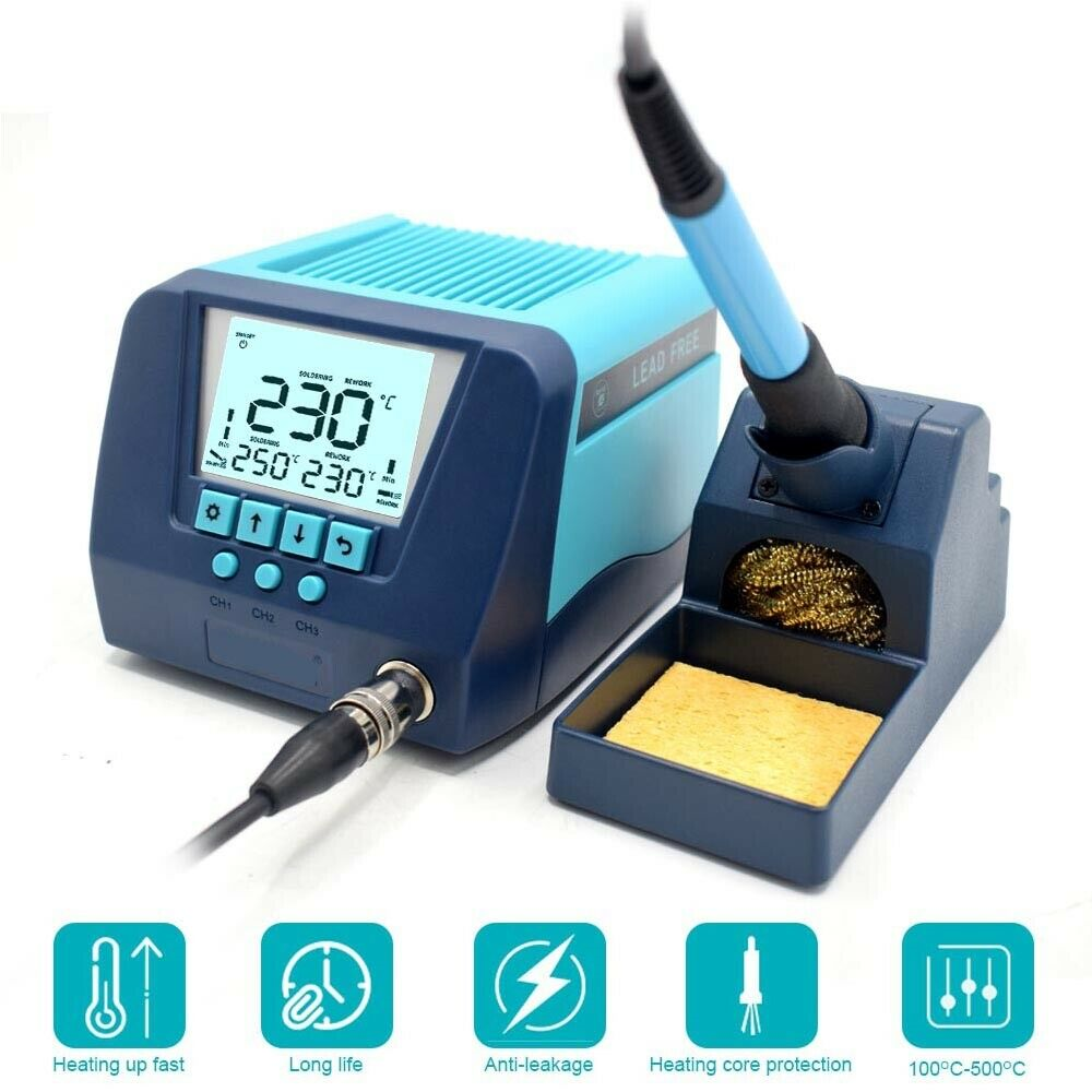 Rework Soldering Station Iron Tip Digital LCD Screen Display Auto Sleep ESD 230V