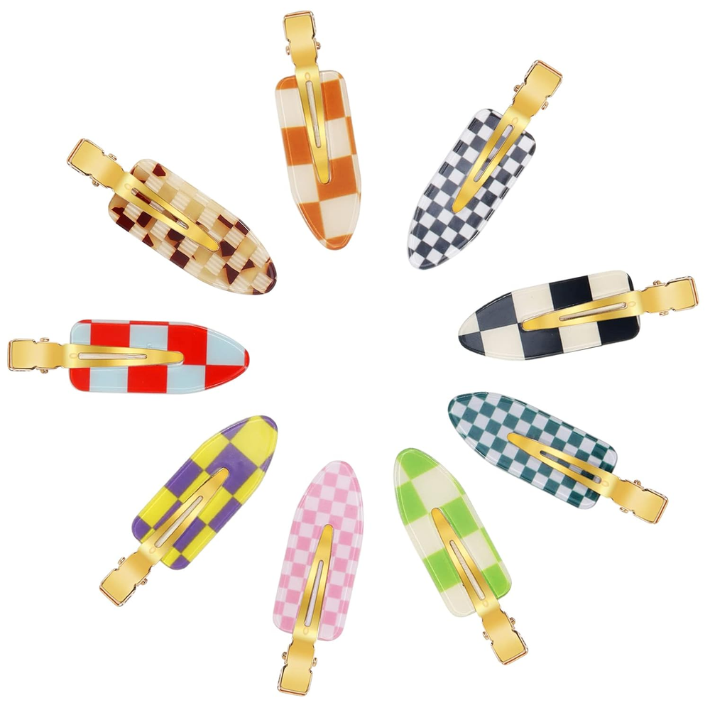9PCS No Bend Hair Clips, Checkerboard No Crease Curl Pins, Acrylic Resin Flat St