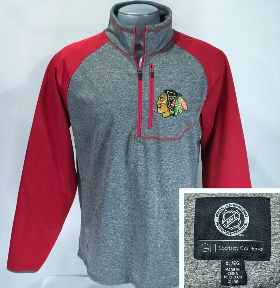 Chicago Blackhawks XL 1/4 Zip Soft Shell Gray Red Mens Jacket GIII Carl Banks