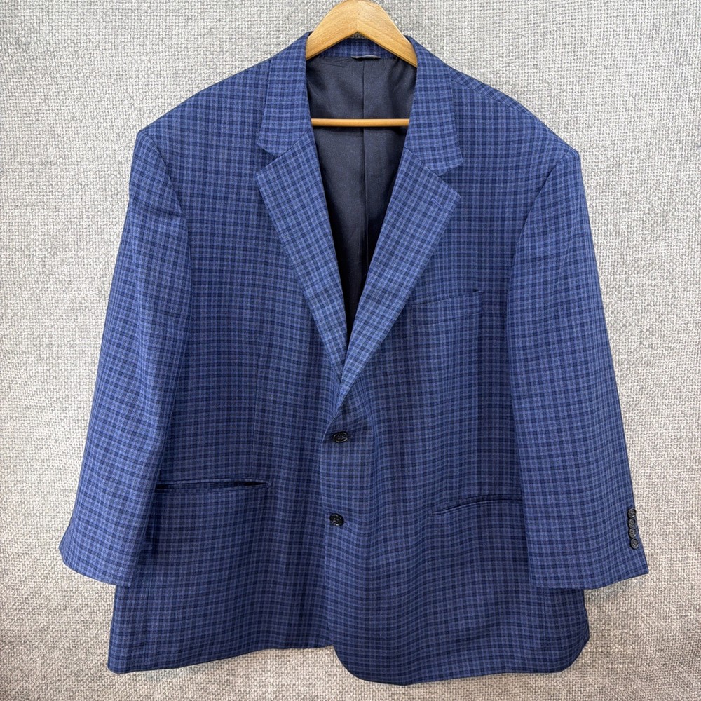 Oak Hill Blazer Mens 3XL 54/56R Blue Check Sport Coat Two Button Double Vent