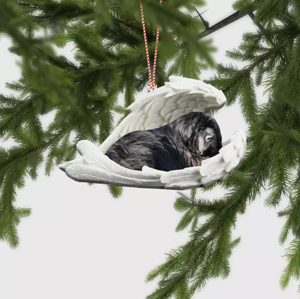 Newfoundland Dog Sleeping Angel Ornament  Newfoundland Dog Angel Wings Ornament