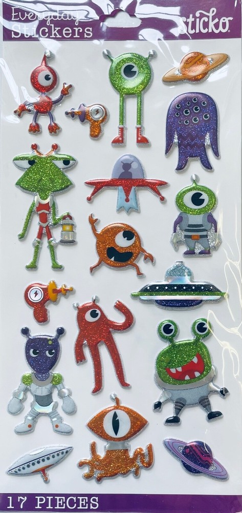 Sticko Alien Characters  Puffy Stickers Planner Supply Crafts Scrapbook Space