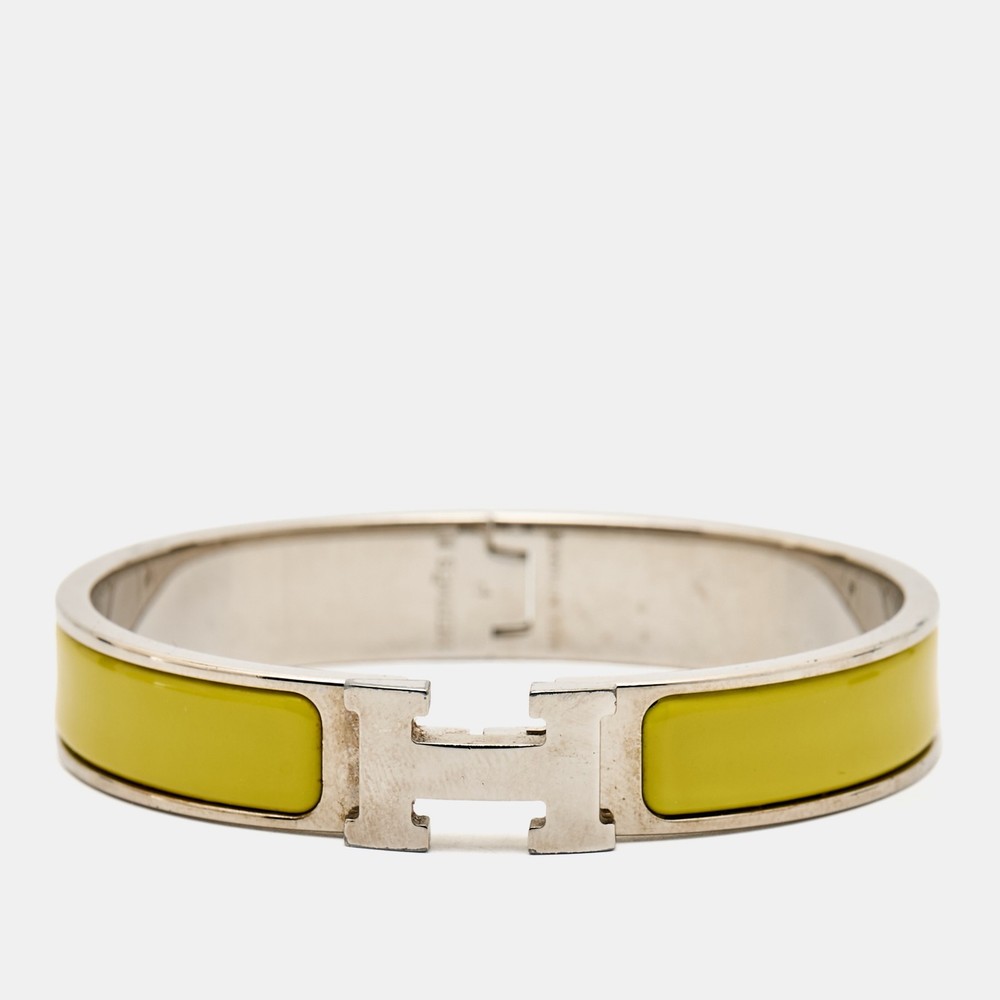 Hermes Clic H Yellow Enamel Palladium Plated Adjustable Bracelet