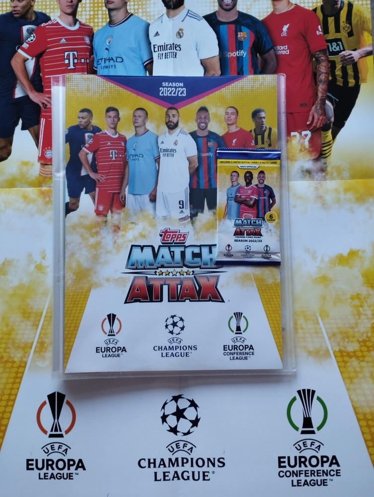 Topps Match Attax 2022/23 UCL Empty Binder + 2 Limited ed cards + 4 tactic cards