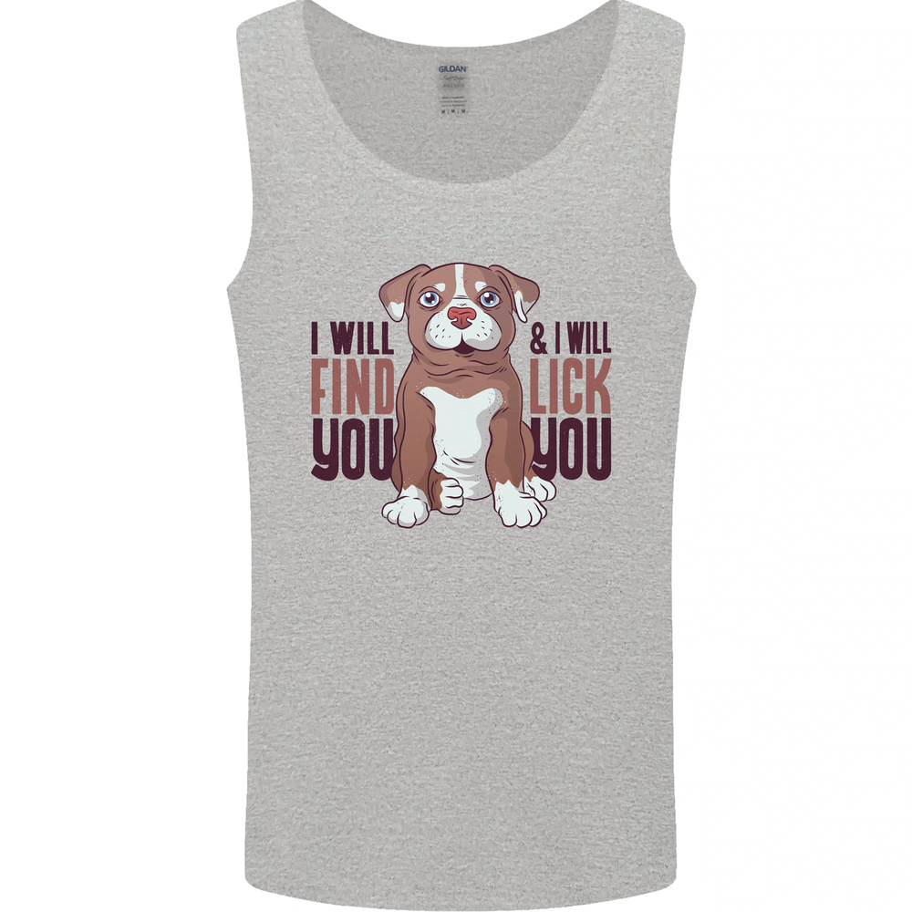 Pitbull I Will Find and Lick You Funny Mens Vest Tank Top