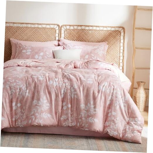 Pink Comforter Set - 7 Pieces Floral Bedding Sets Bed in a Bag Full 09 - Pink