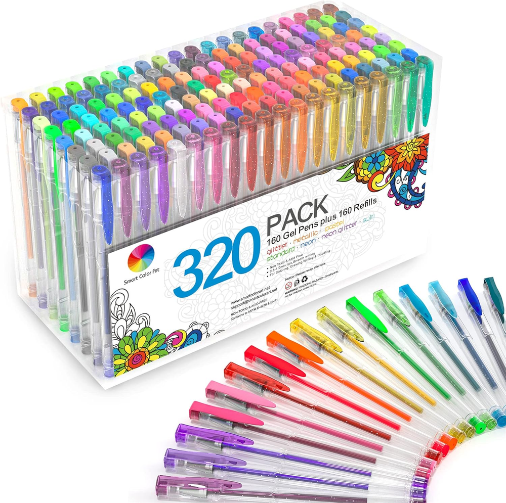 320 Pack Gel Pens Set,  160 Colors Gel Pen with 160 Refills for Adult Coloring B