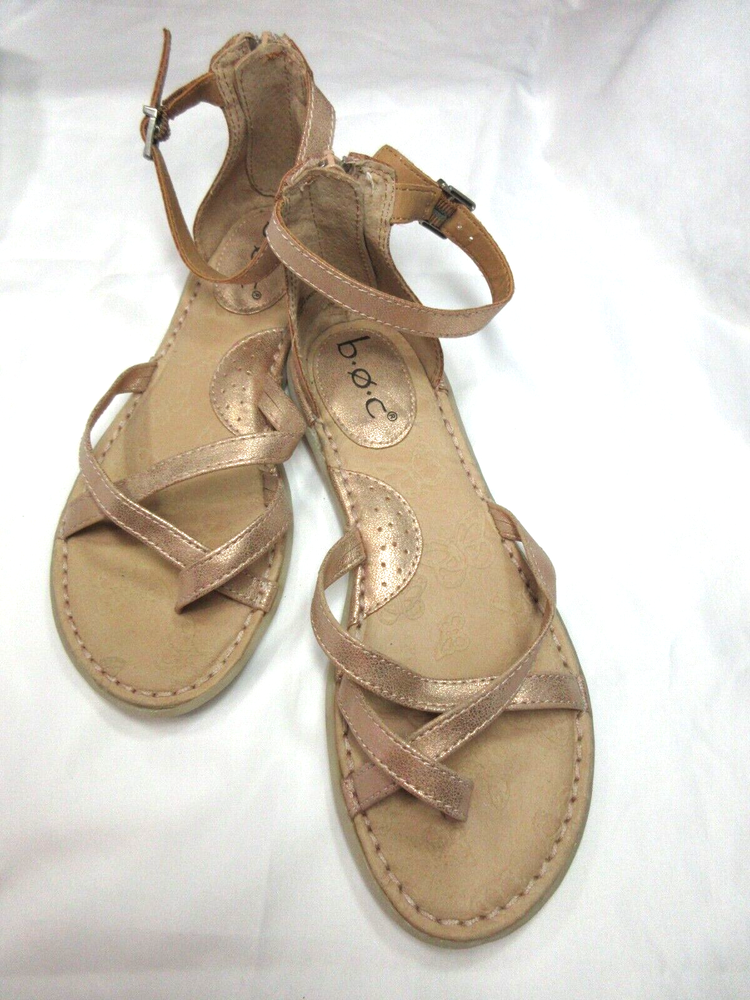 B.O.C. Champagne Gold Flat Sandals with Adjustable Ankle Strap and Zipper Size 6M