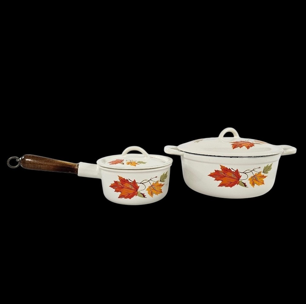 Vintage Descoware Cast Iron Enamel FE Dutch Oven & 80-A Saucepan With Lids READ⬇