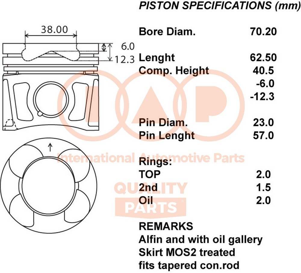 Complete Piston Series 100-16076 IAP QUALITY PARTS for Opel Fiat Suzuki Alfa Rom