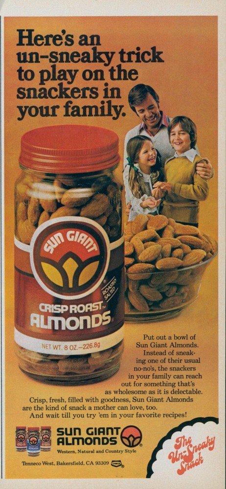 1978 Vintage Sun Giant Almonds Ad Dad Kids Snack Mother Loves Retro Print SI2