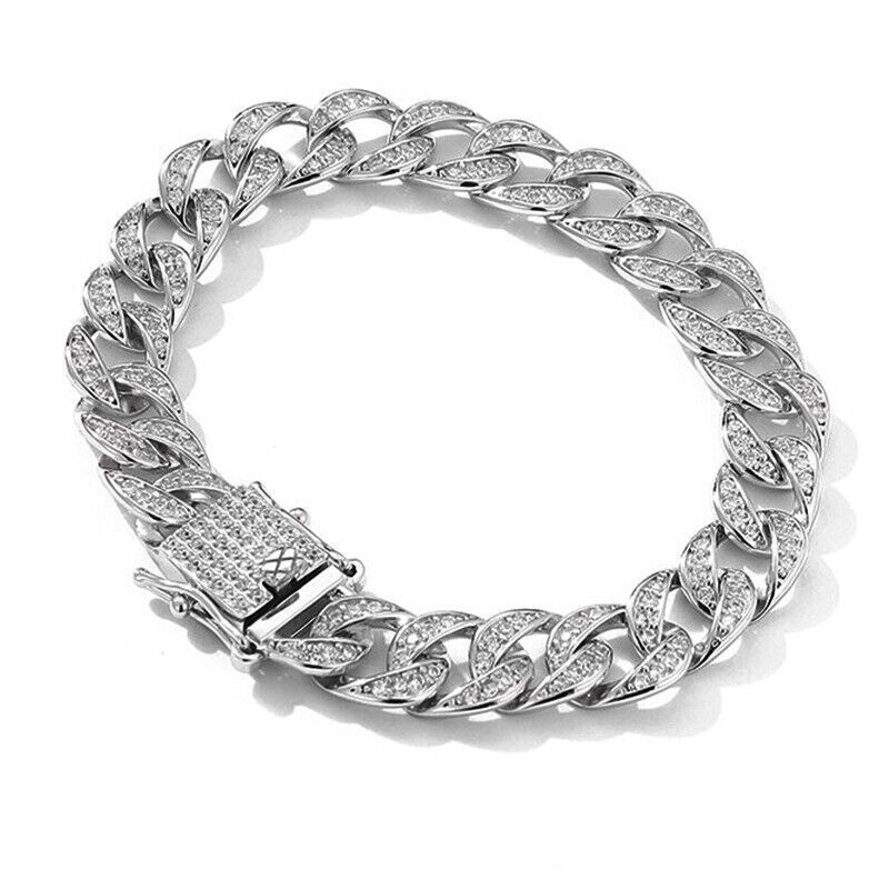 8mm Moissanite Cuban Link Bracelet in 925 Sterling Silver D/VVS1