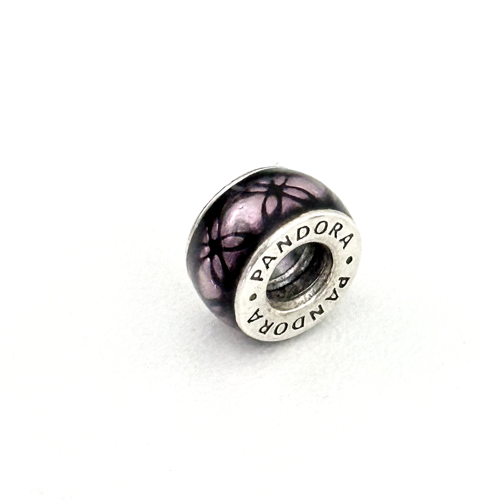 Pandora Sterling Silver Purple Floral Vintage Enamel Spacer Bead Charm