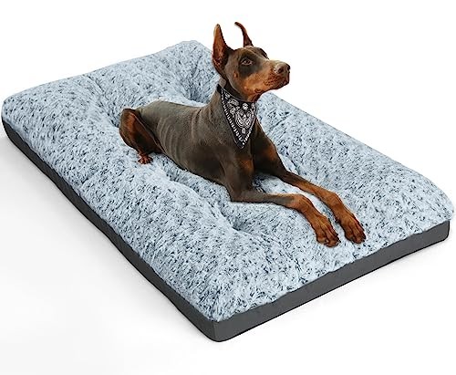 Deluxe Washable Large Dog Bed for Crates 35x23 Inches Grey