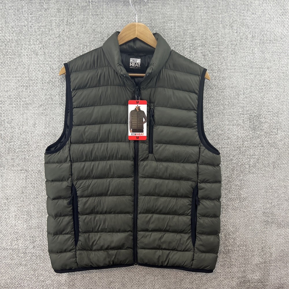 32 Degrees Men's Medium Green HEAT Puffer Vest with Zip Chest Pocket