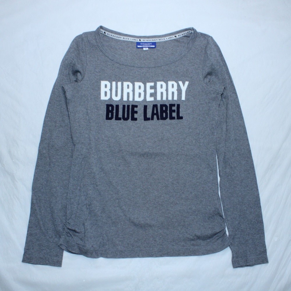 Burberry Blue Label Long Sleeve Top Womens Small Slim Fit Spellout Designer