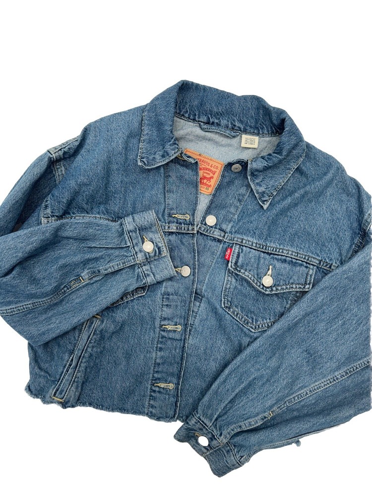 Levi Strauss Denim Jacket Cropped Destroyed Cut Altered Size XS