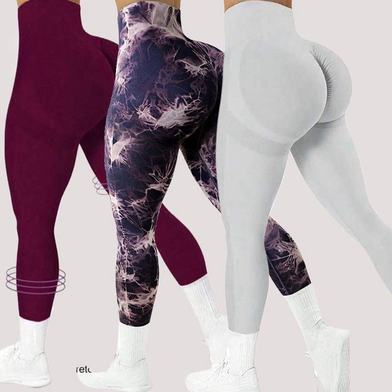 Tie Dye Peach Hip Seamless Yoga Pants High Waist Workout Free Shipping